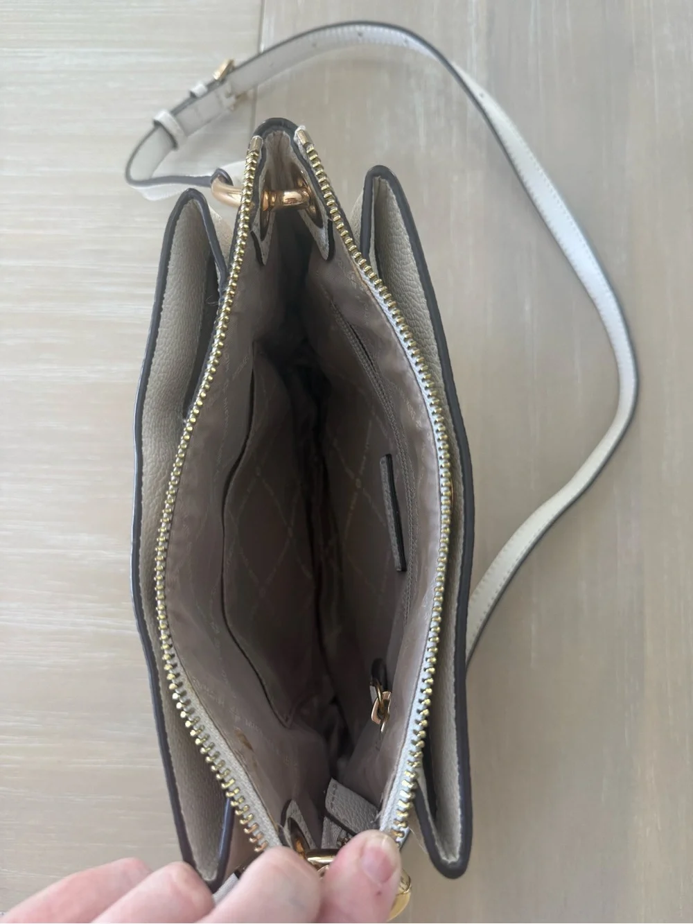 Michael Kors White Pebbled Leather Crossbody with Gold Accents